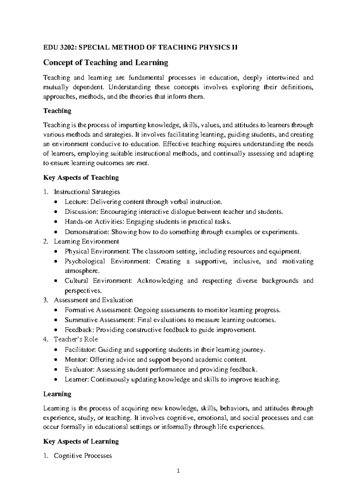EDU 3202: Special Methods of Teaching Physics II - Concepts of Teaching ...
