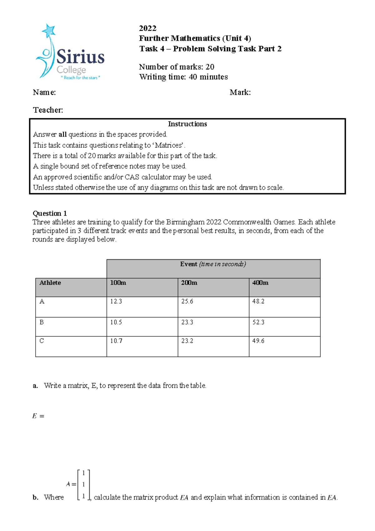 Further Maths FM Task 04 - Problem Solving Part 2 (2022) - Studocu