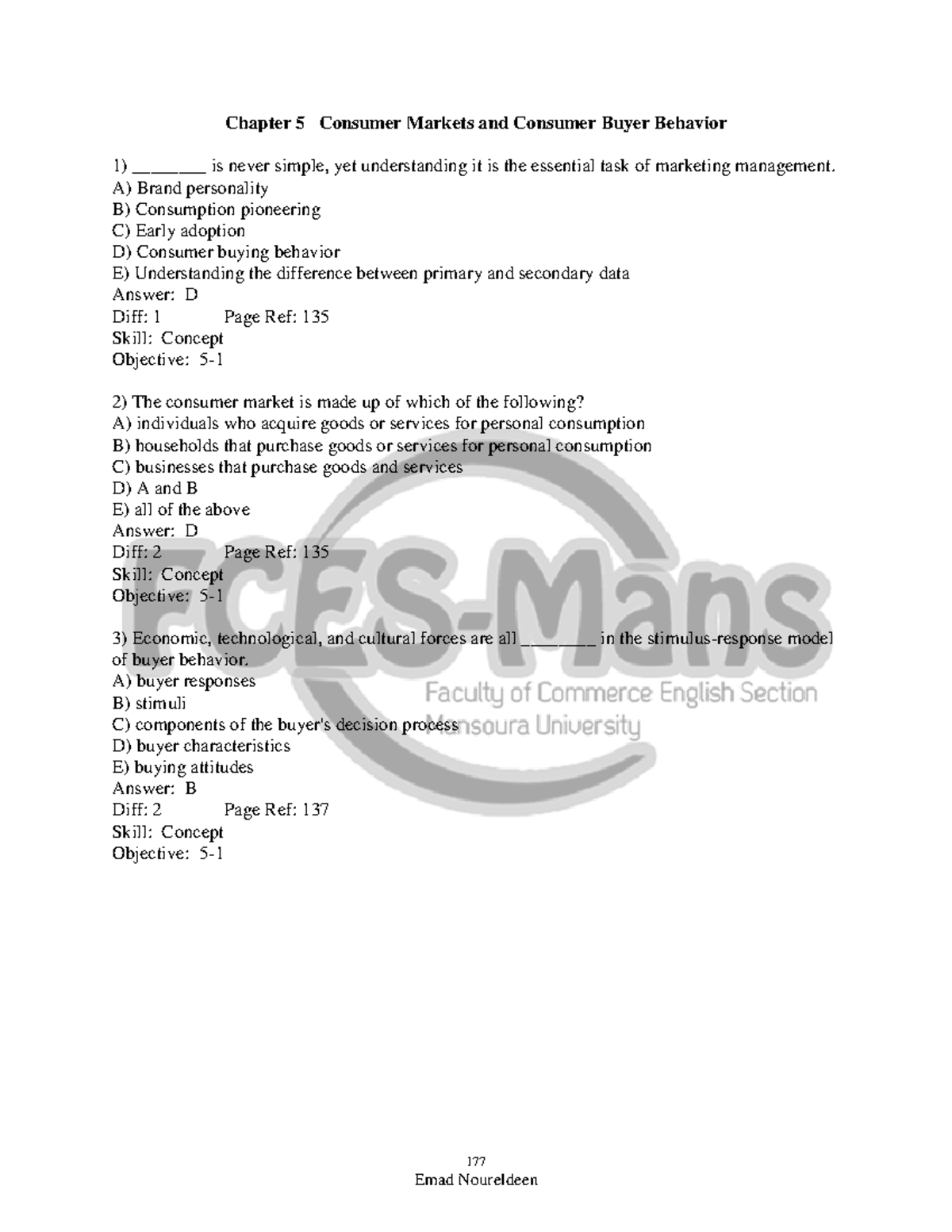 Principles of Marketing 366902555 Chapter 5 Test Bank Insights - Studocu