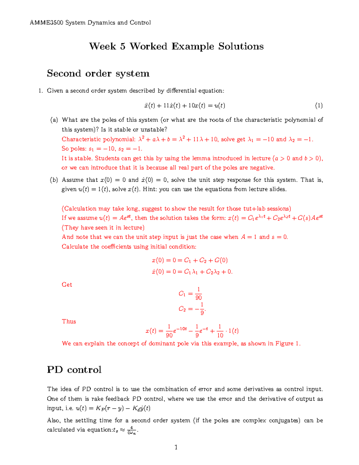 AMME3500 System Dynamics & Control Wk 5 Worked Example Solutions - Studocu