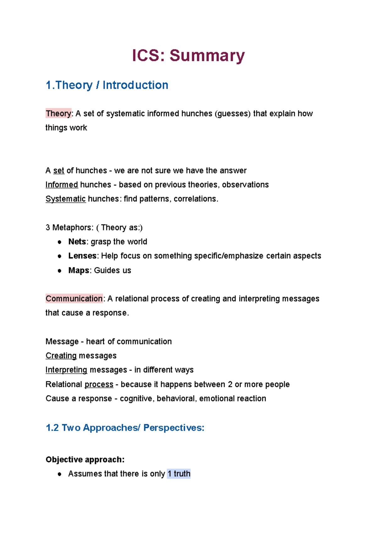 ICS 101 Summary: Exam Insights on Key Communication Theories - Studeersnel