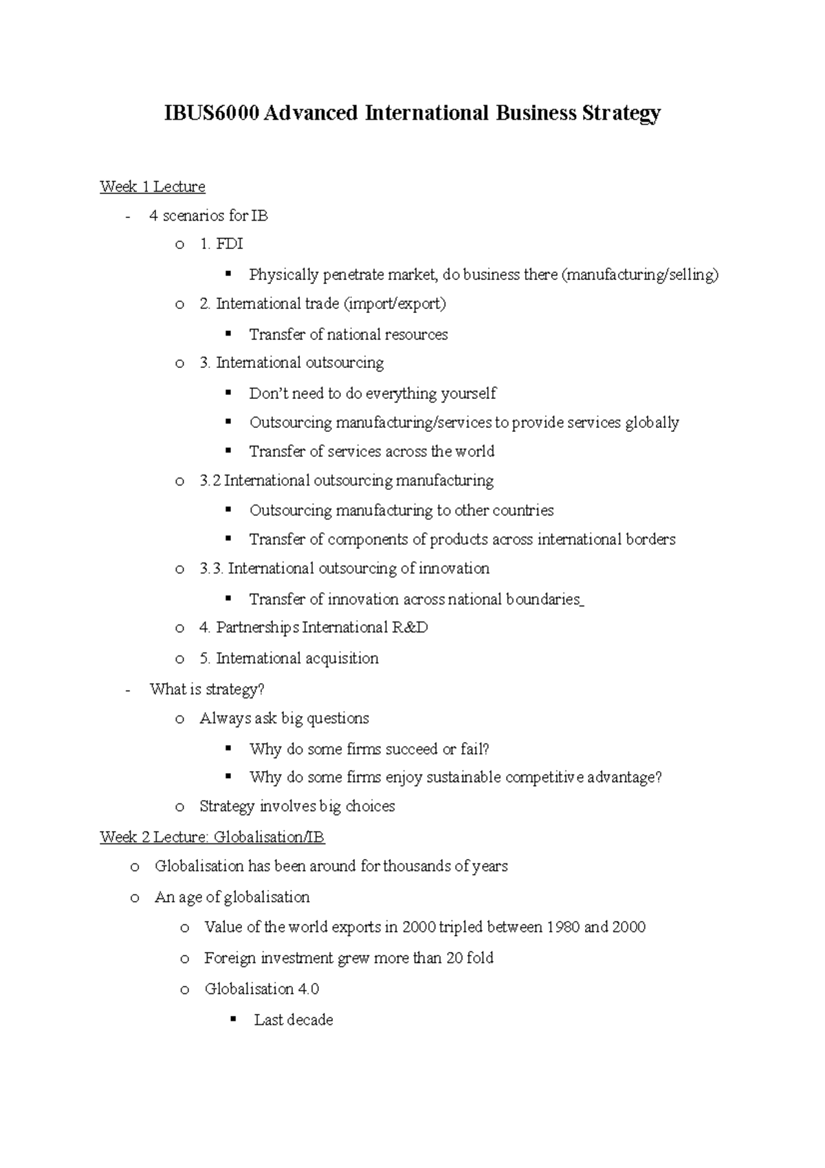 IBUS6000 Advanced Int'l Business Strategy: Week 1 & 2 Lecture Notes ...