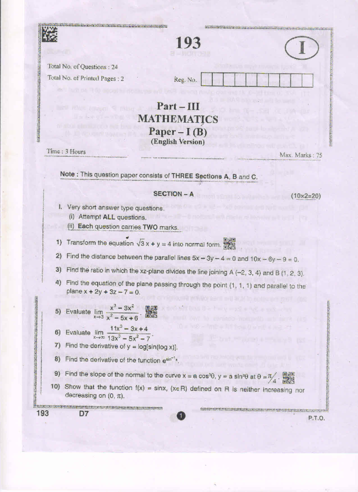Mathematics-IB(EM) - good luck - 193 I Total No. of Questions : 24 ...