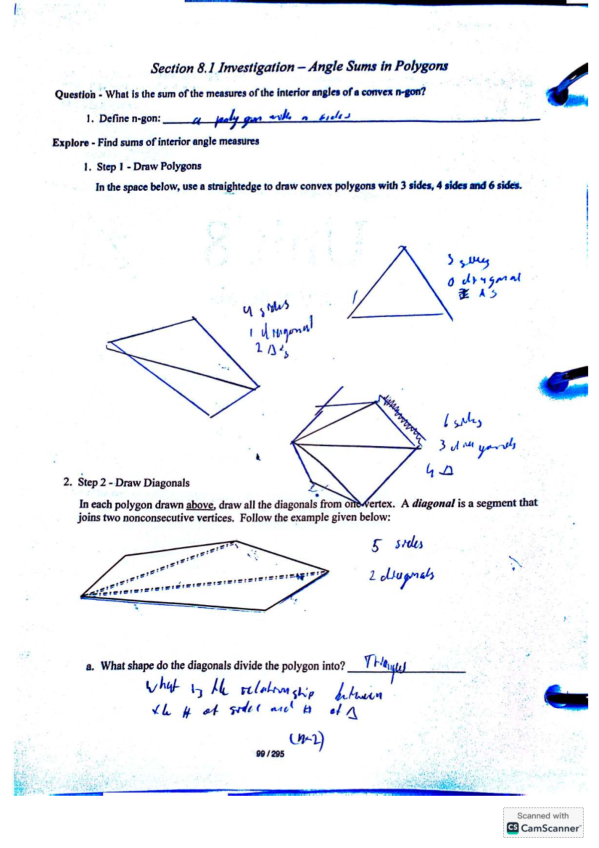 MATH 101: Investigation of Angle Sums in Polygons - Studocu