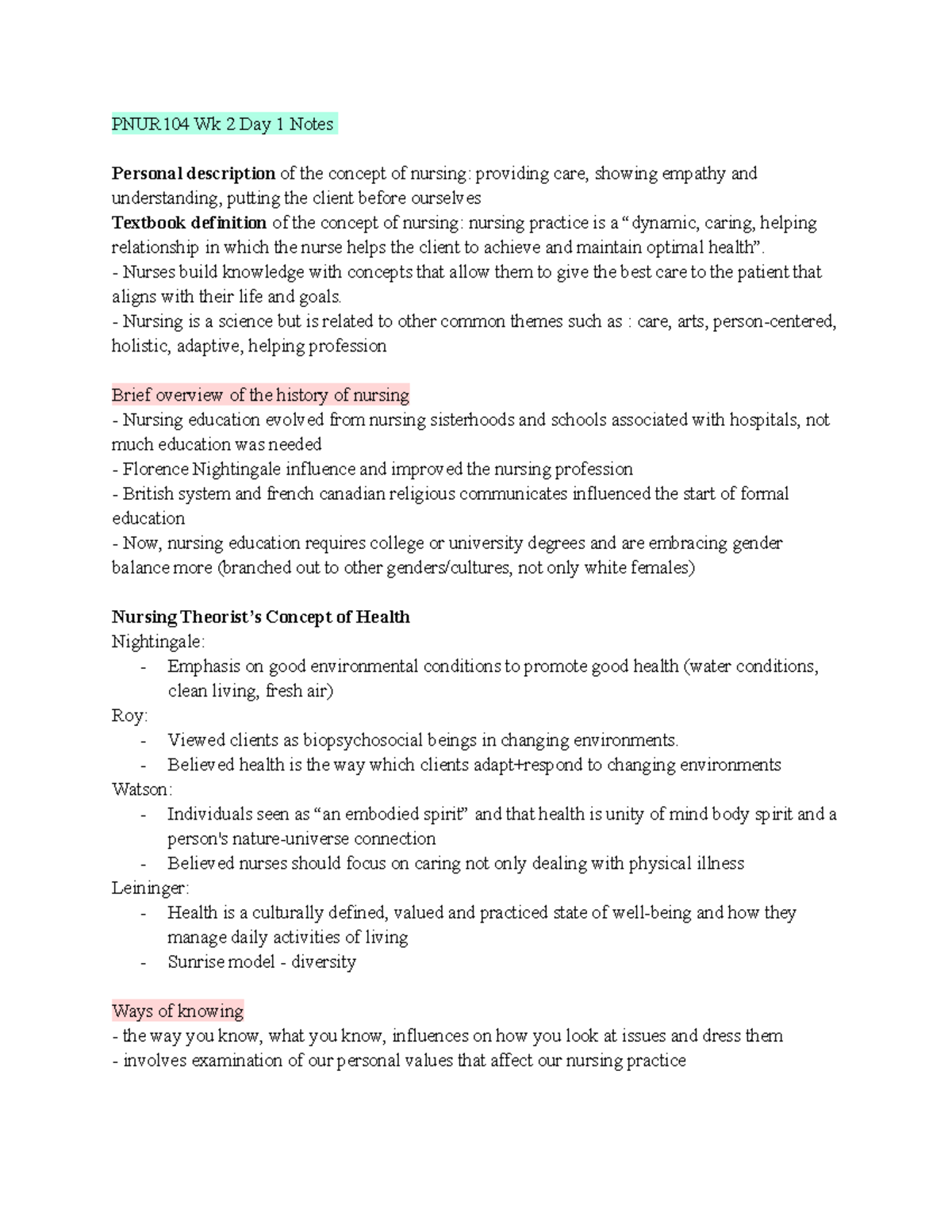 Week 2 Day 1 Notes - ‎‎‎‎‎‎‎‎ - PNUR104 Wk 2 Day 1 Notes Personal ...