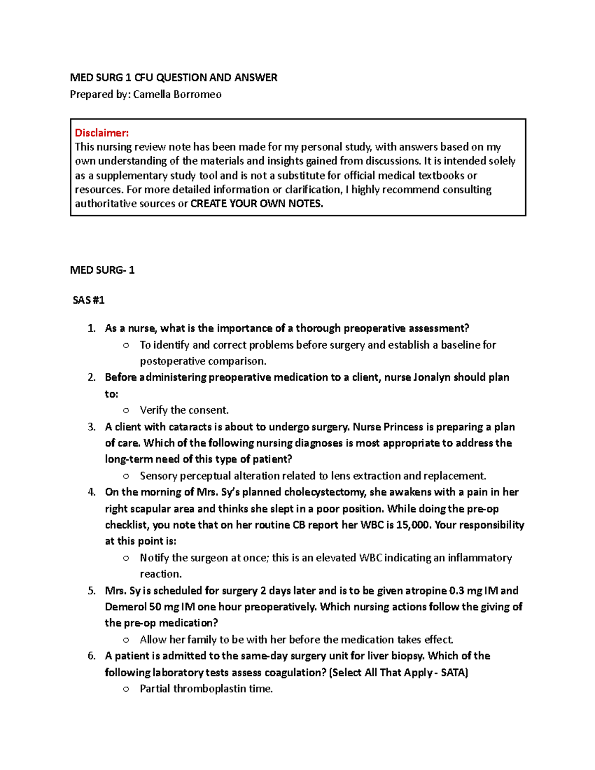 MED SURG 1 CFU Final Exam Questions and Answers Review Guide - Studocu