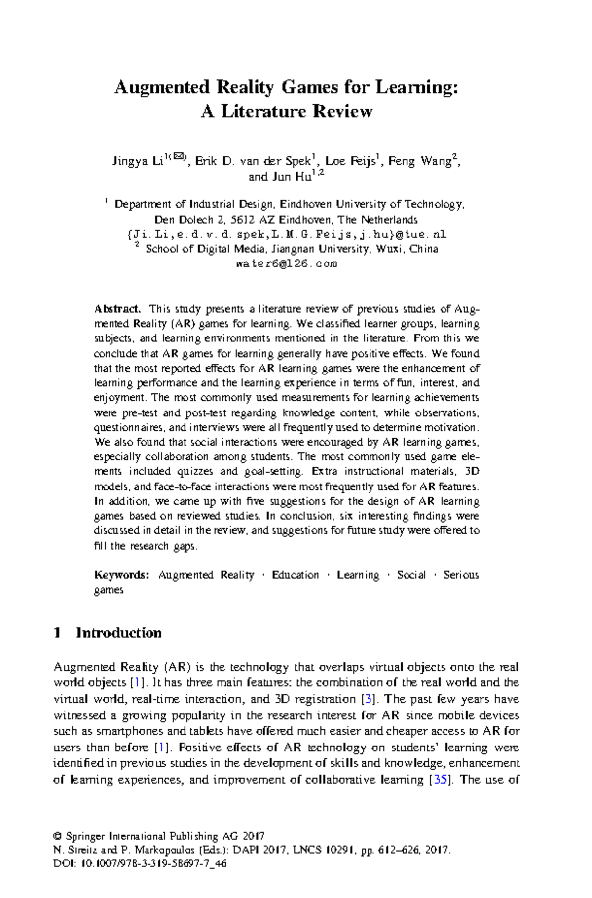 AR Games for Learning: A Comprehensive Literature Review - Studocu