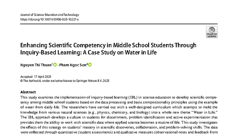 Enhancing Scientific Competency in Middle School via IBL: A Case Study ...