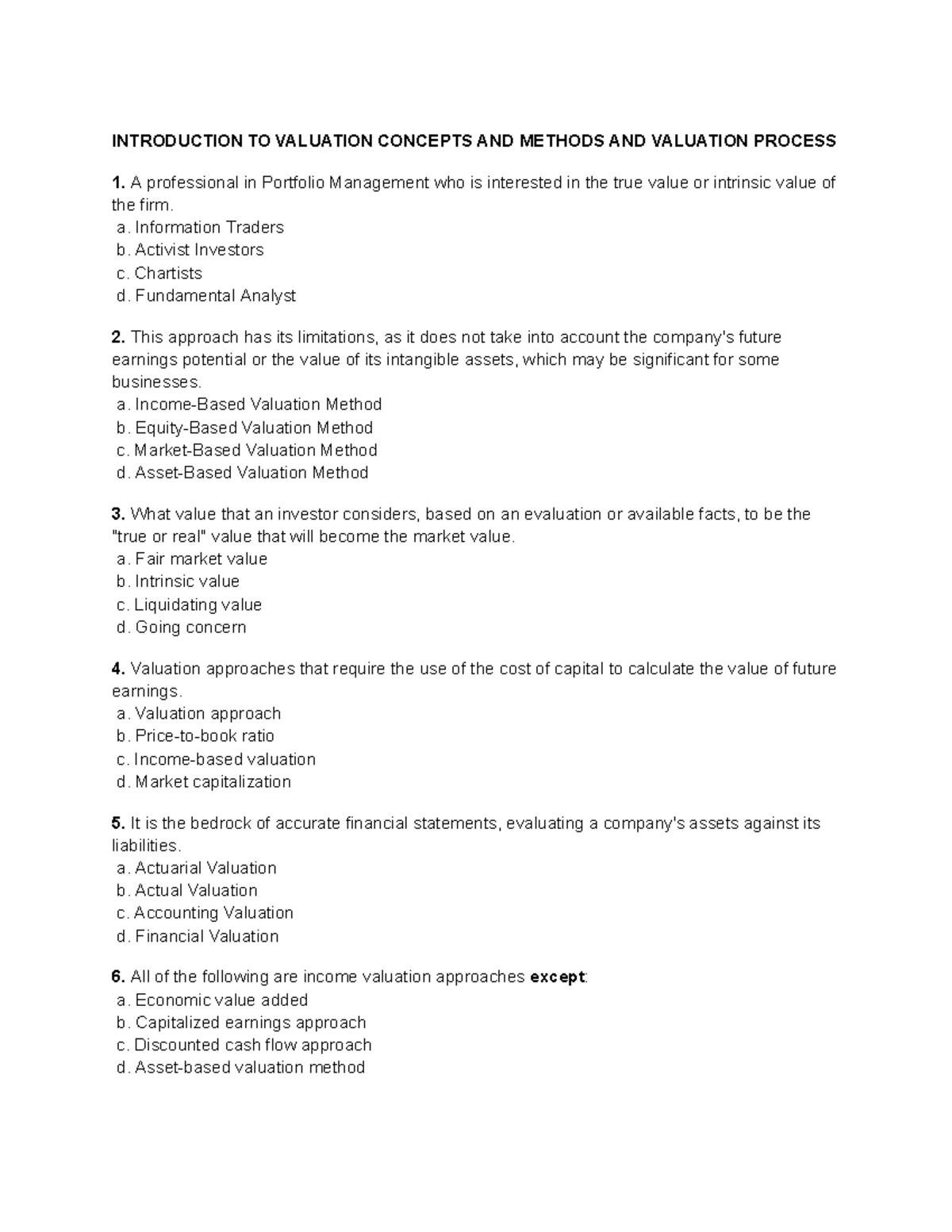 QUIZ 2 REVIEWER: VALUATION CONCEPTS AND METHODS - Studocu