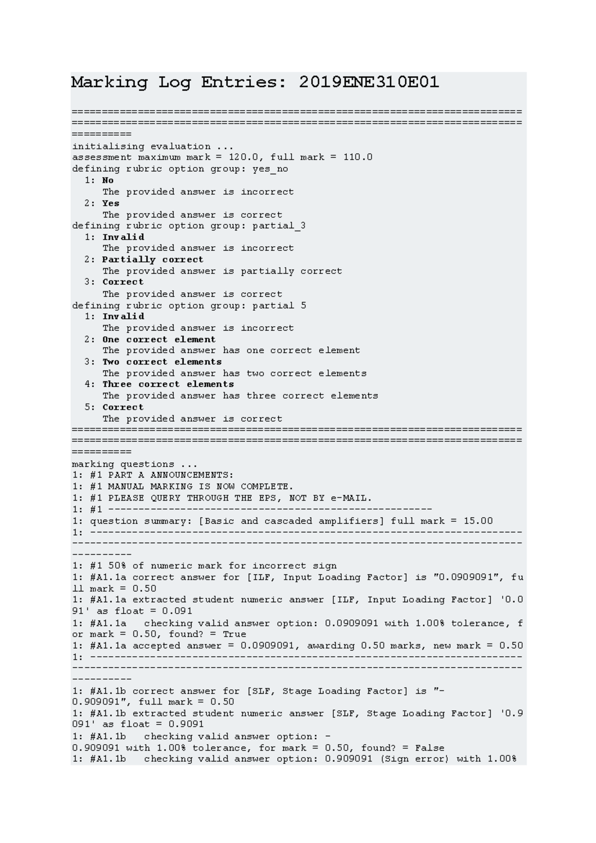 2019 Exam Marking Log - Marking Log Entries: 2019ENE310E - Studocu