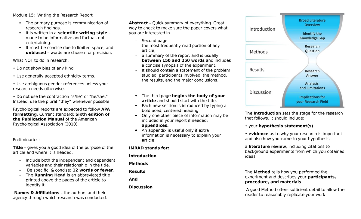 EXPER 15: Research Report Writing in Experimental Psychology - Studocu
