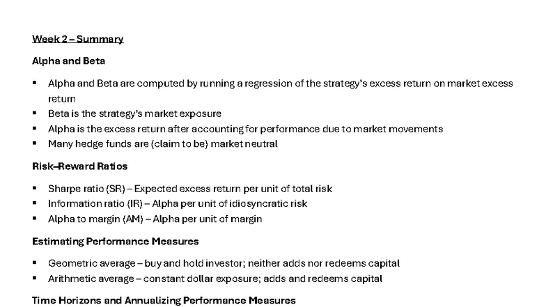 Topic 2 Summary: Alpha and Beta in Hedge Fund Performance Analysis ...