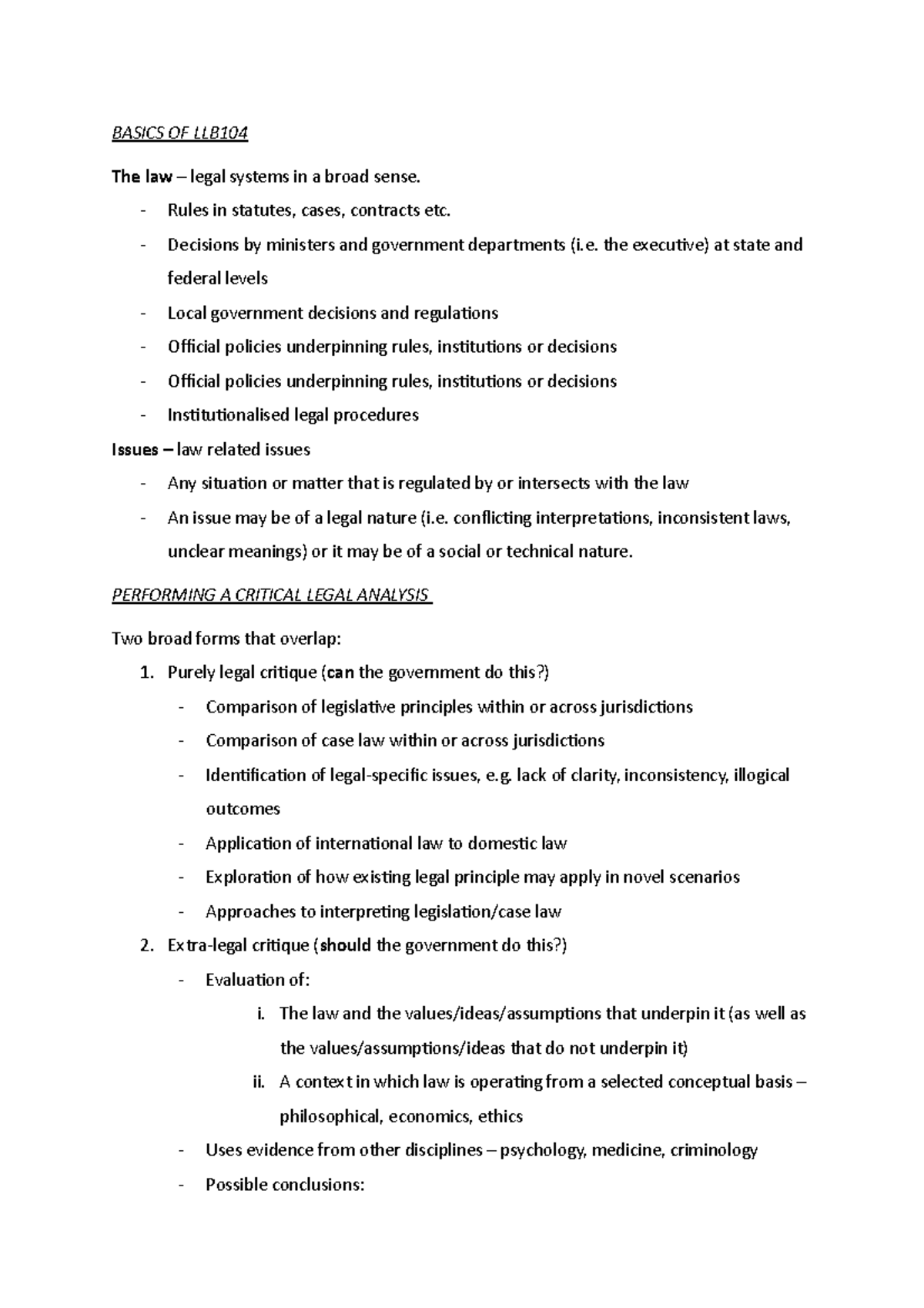 LLB104 - Lecture Notes on Legal Principles & Critical Analysis (1-10 ...