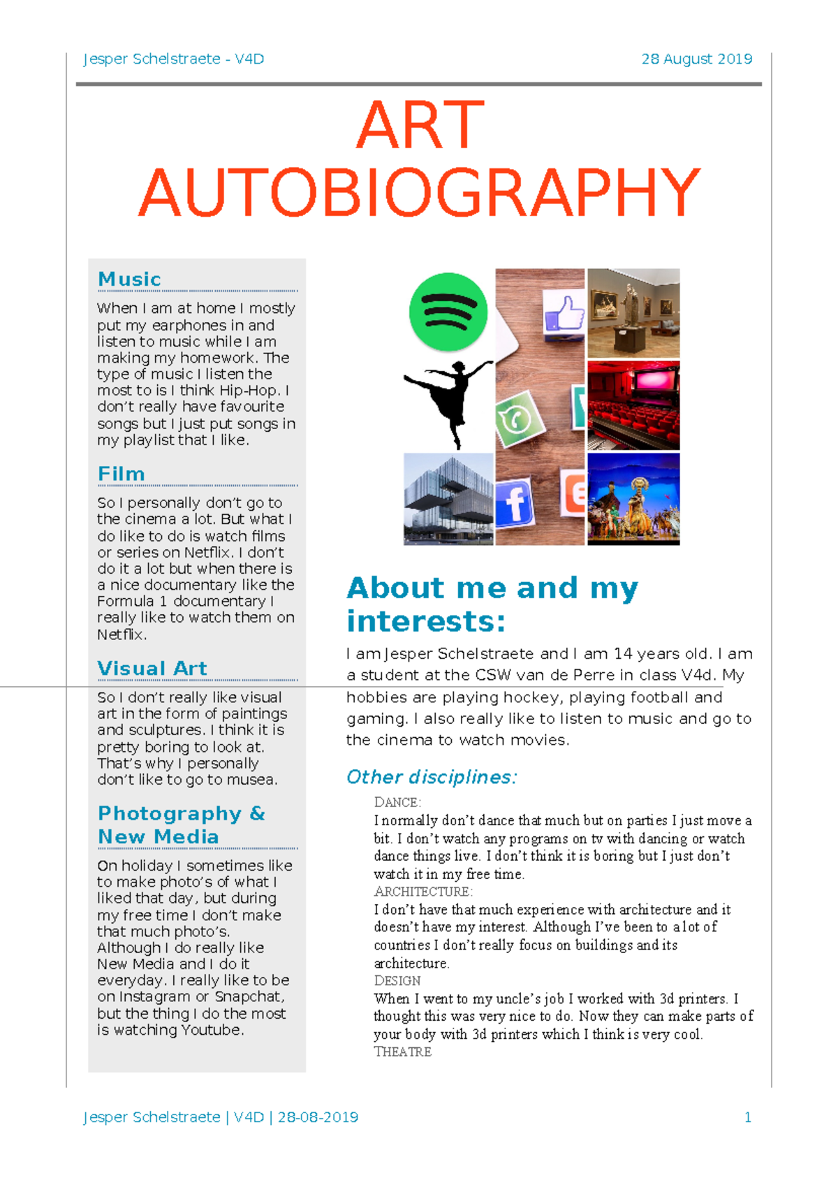 V4D Art Autobiography: Insights into My Creative Interests - Studeersnel