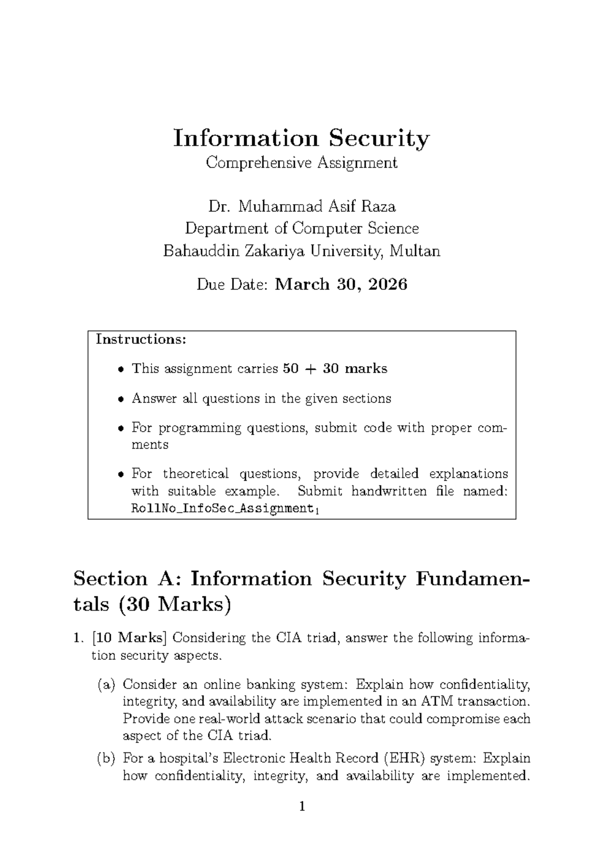Information Security Assignment 1 - Spring 2026 - Studocu