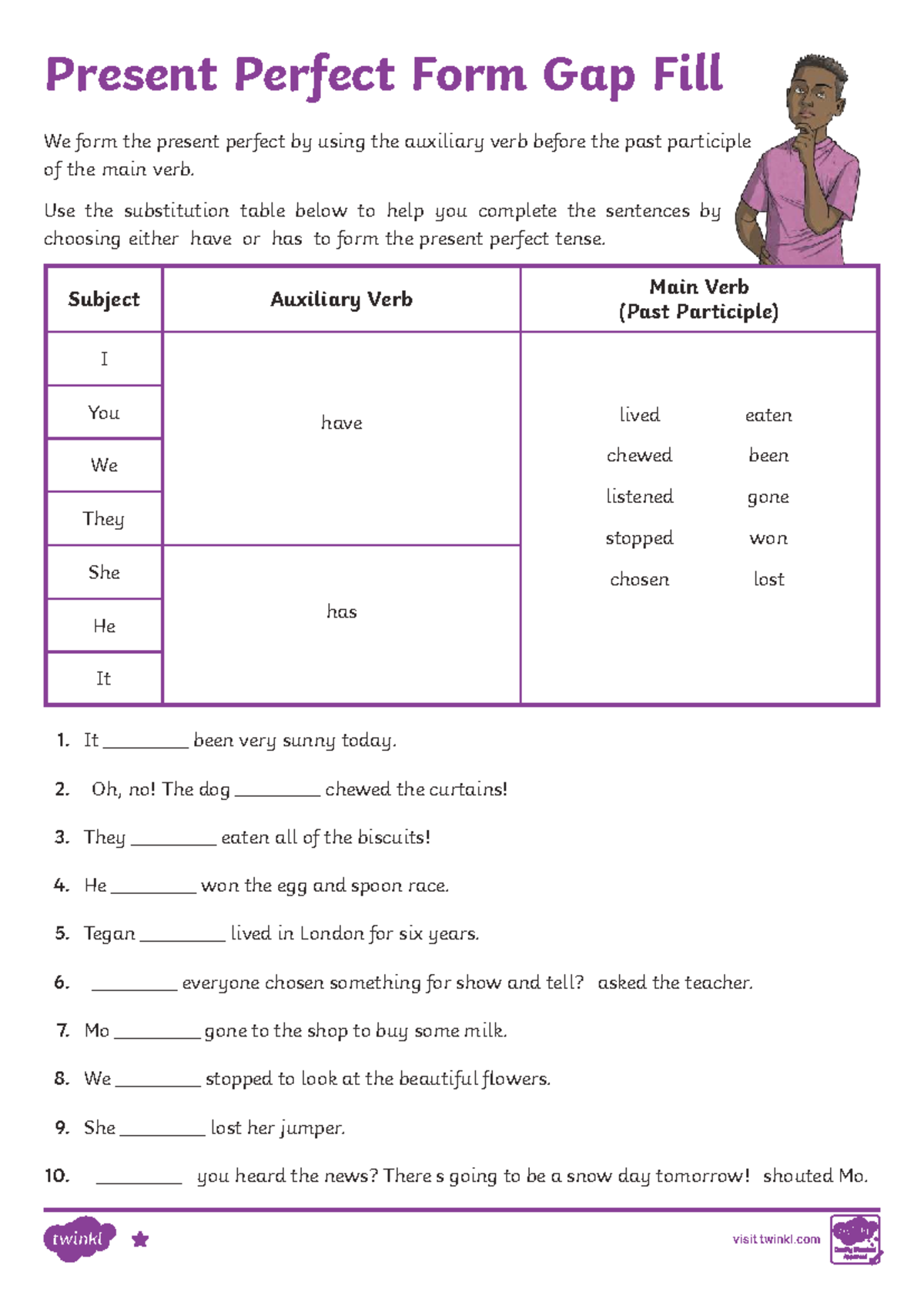 Present Perfect Form Gap Fill Worksheet (WS 1) - Studocu
