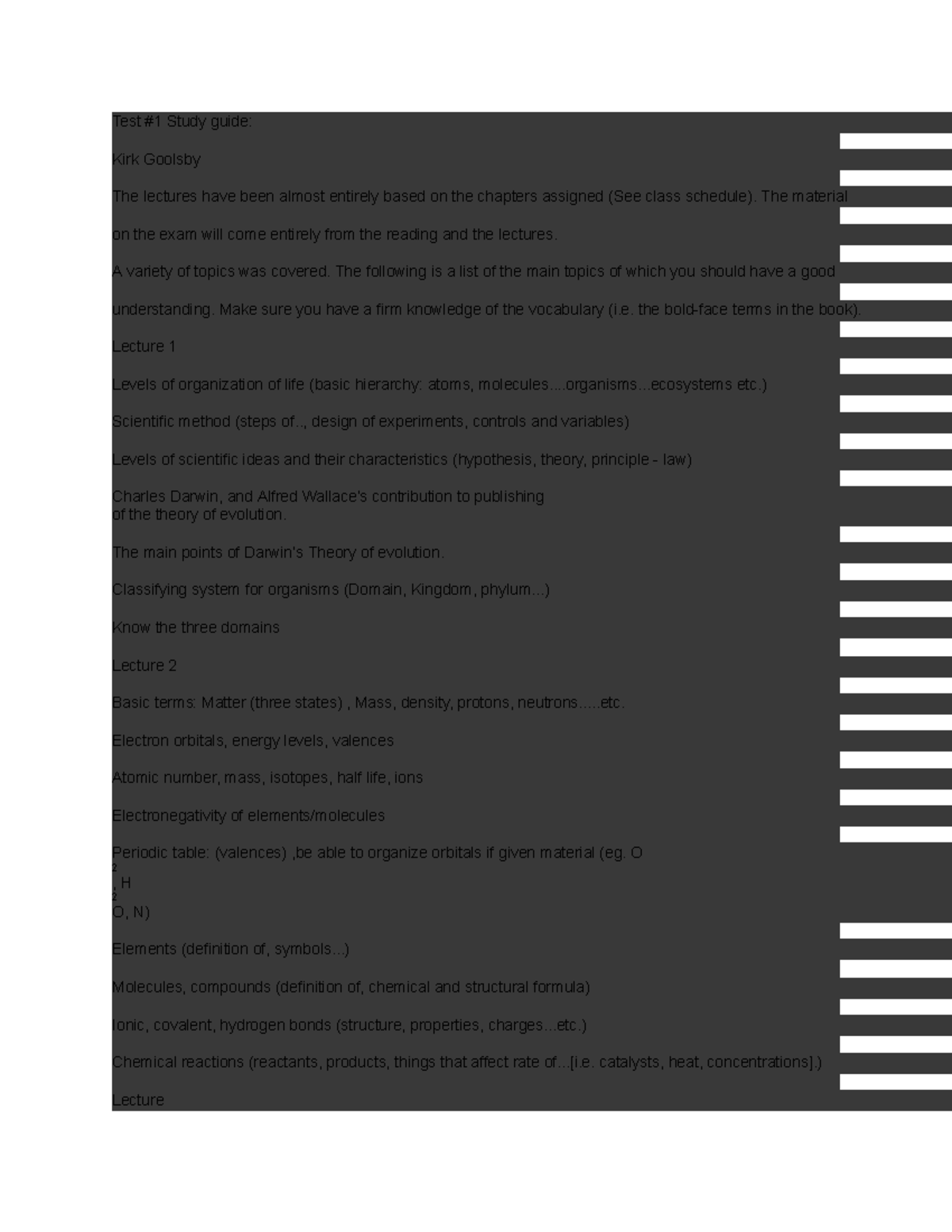 Test #1 Study Guide: Key Topics from Lectures and Readings - Studocu