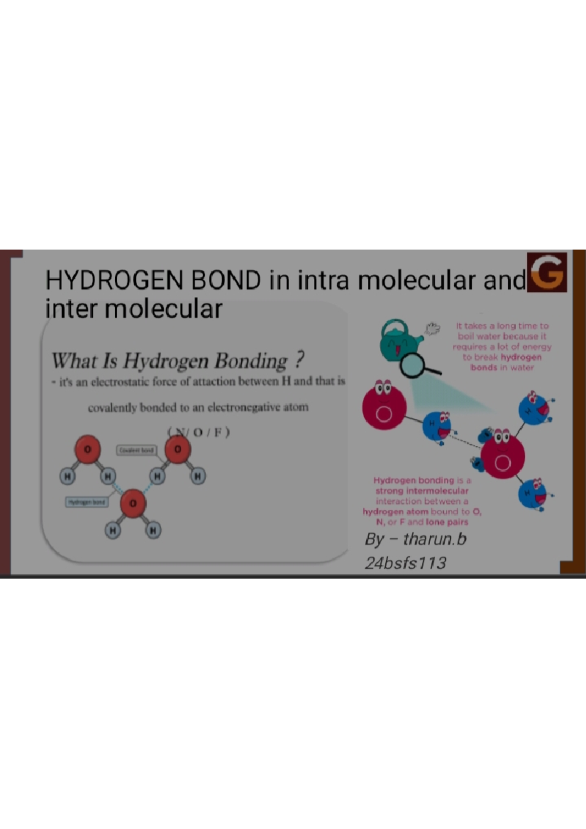 Chemistry - Fun - HYDROGEN BOND in intra molecular and inter molecular ...