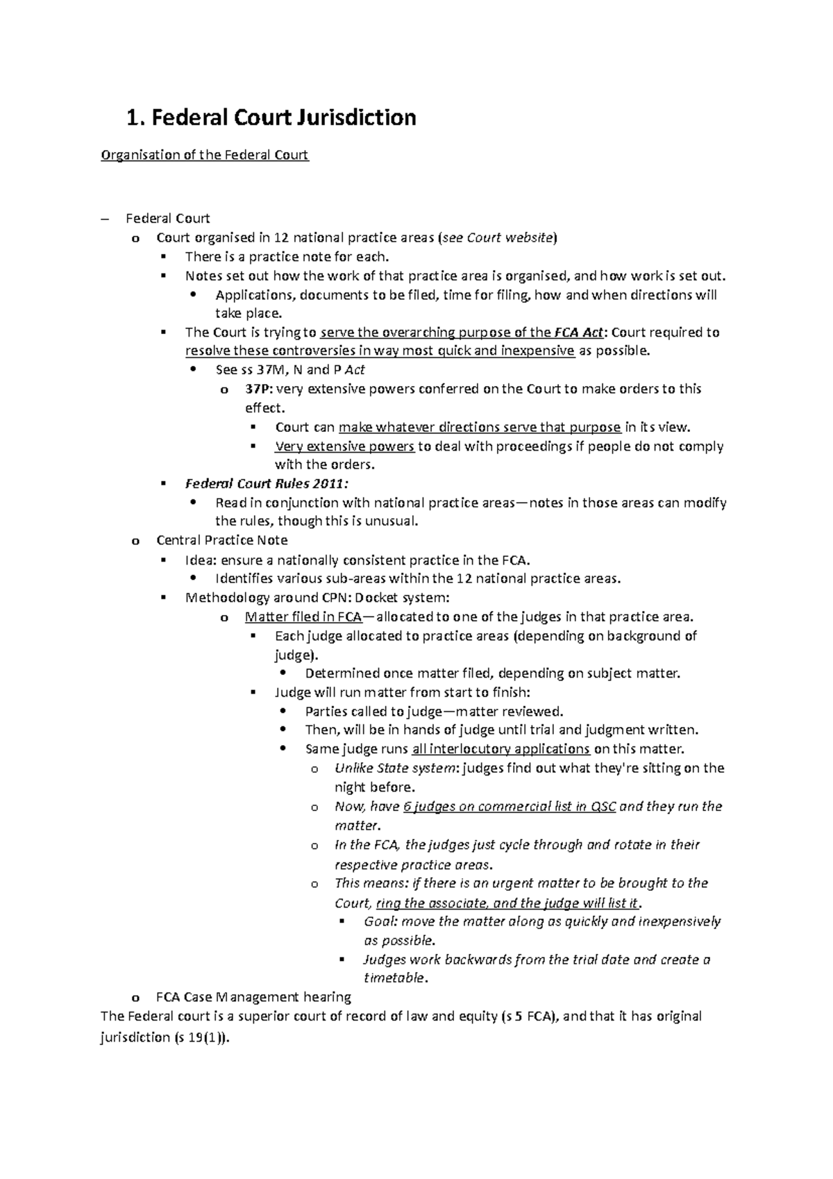 Final Exam Notes - Federal Court Jurisdiction Overview - Studocu