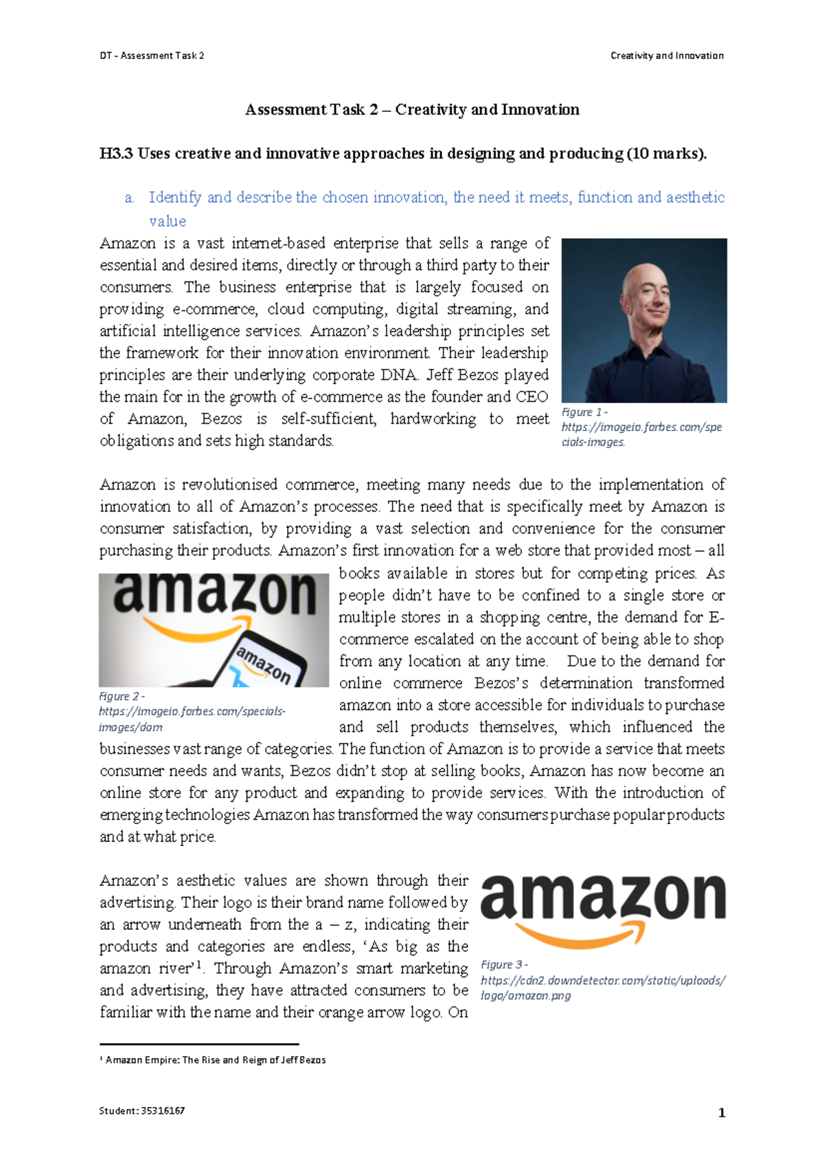 DT Assessment Task 2: Exploring Creativity in Amazon's Innovations ...