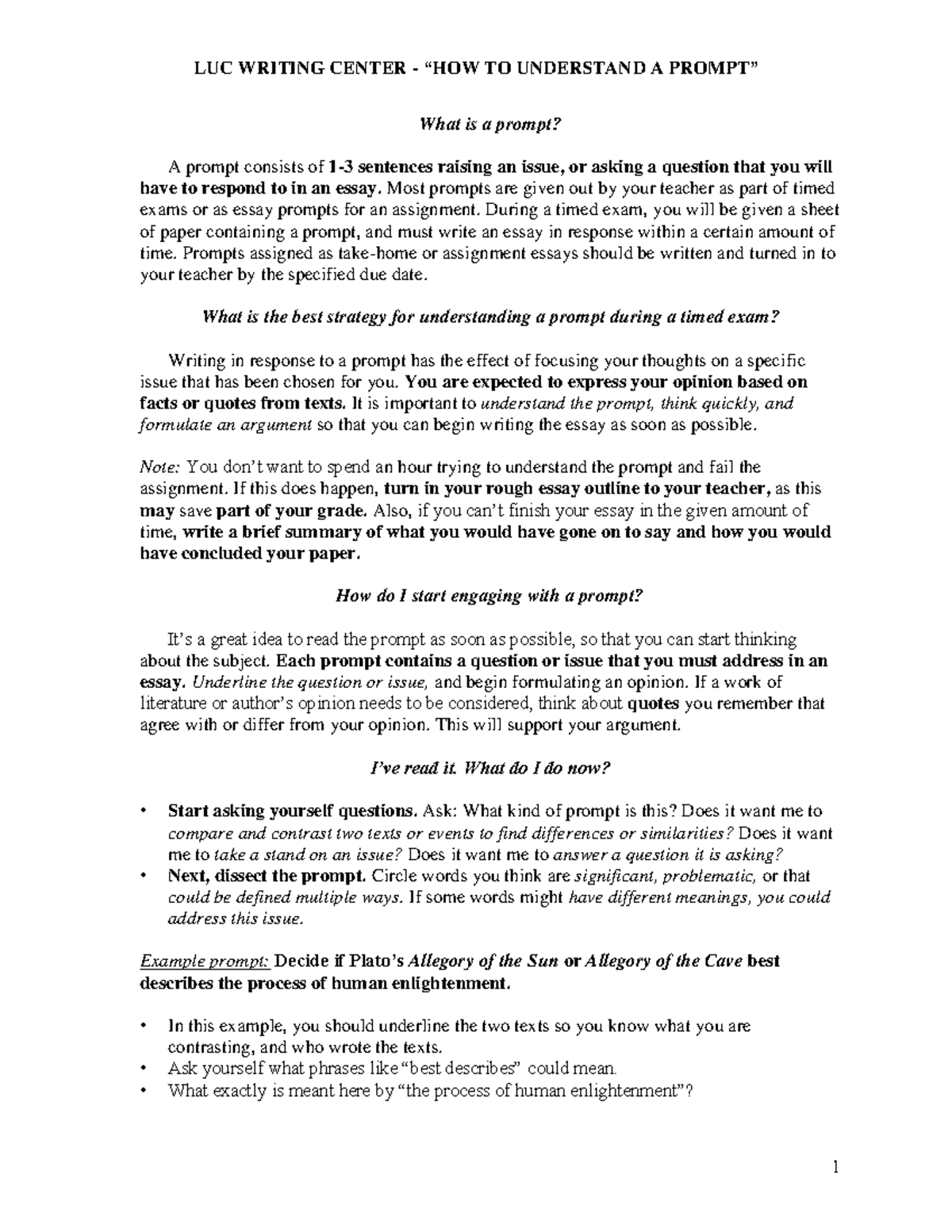 LUC ENG 101 Lesson: Mastering Essay Prompts and Responses - Studocu
