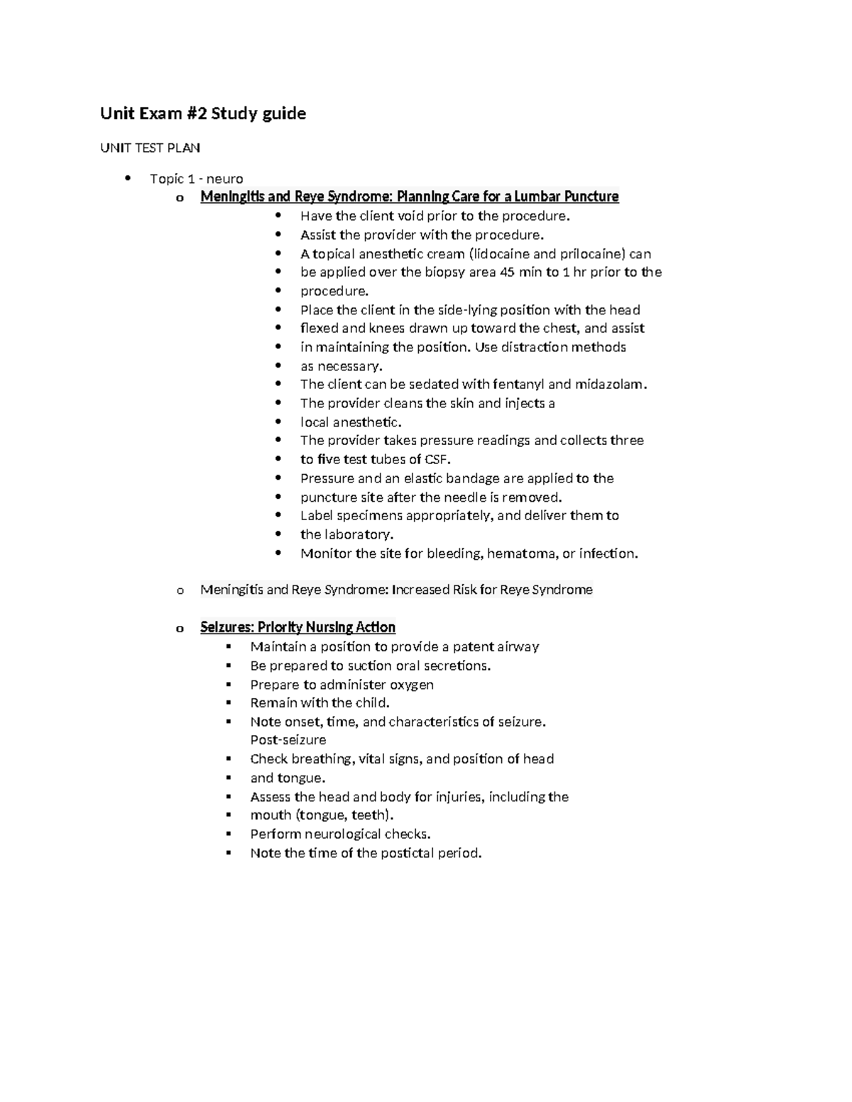 Unit Exam #2 Study Guide: Key Topics in Pediatric Care - Studocu