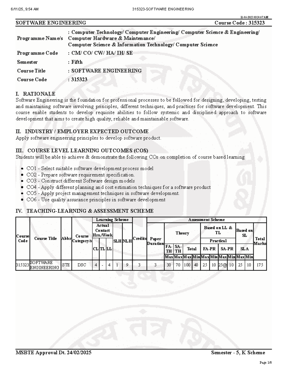 315323 SOFTWARE ENGINEERING Course Notes for Semester 5 K Scheme - Studocu