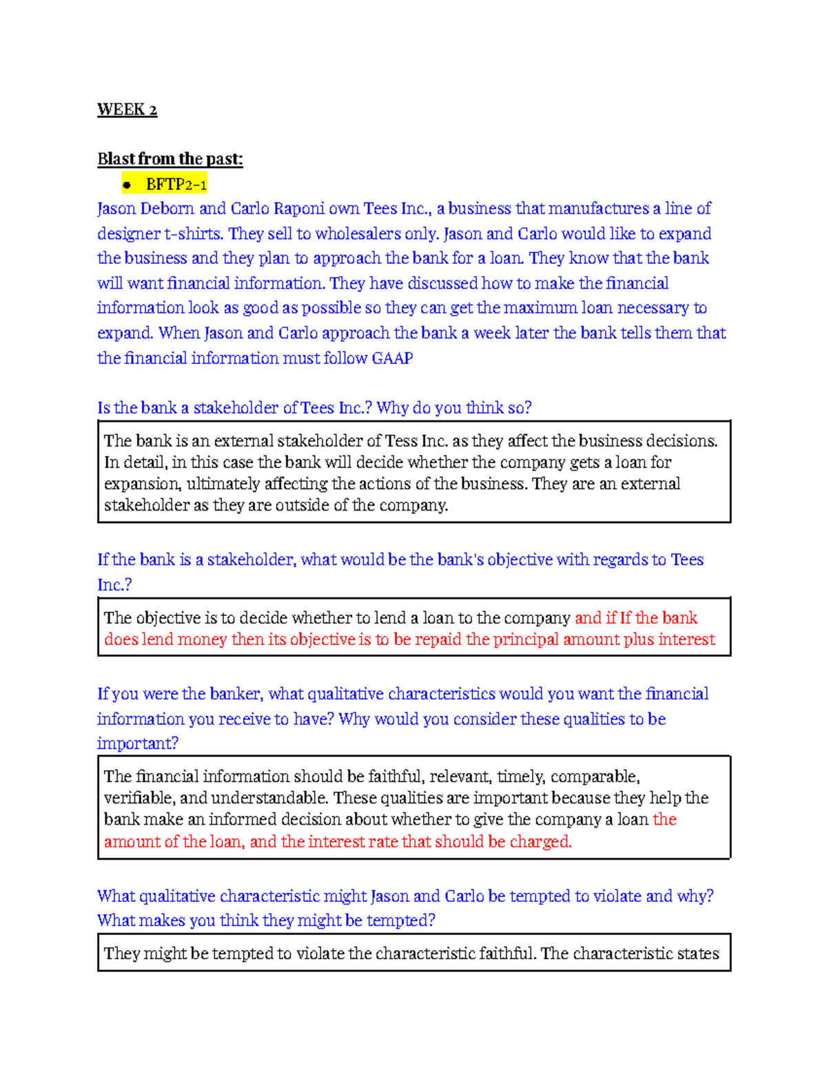 ACC100 Week 2: Financial Reporting Elements and Stakeholder Analysis ...