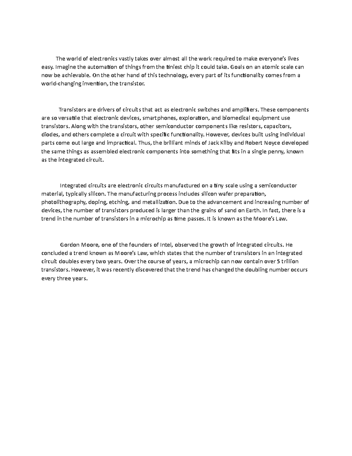 Essay on Moore's Law and Its Impact on Electronics Technology - Studocu