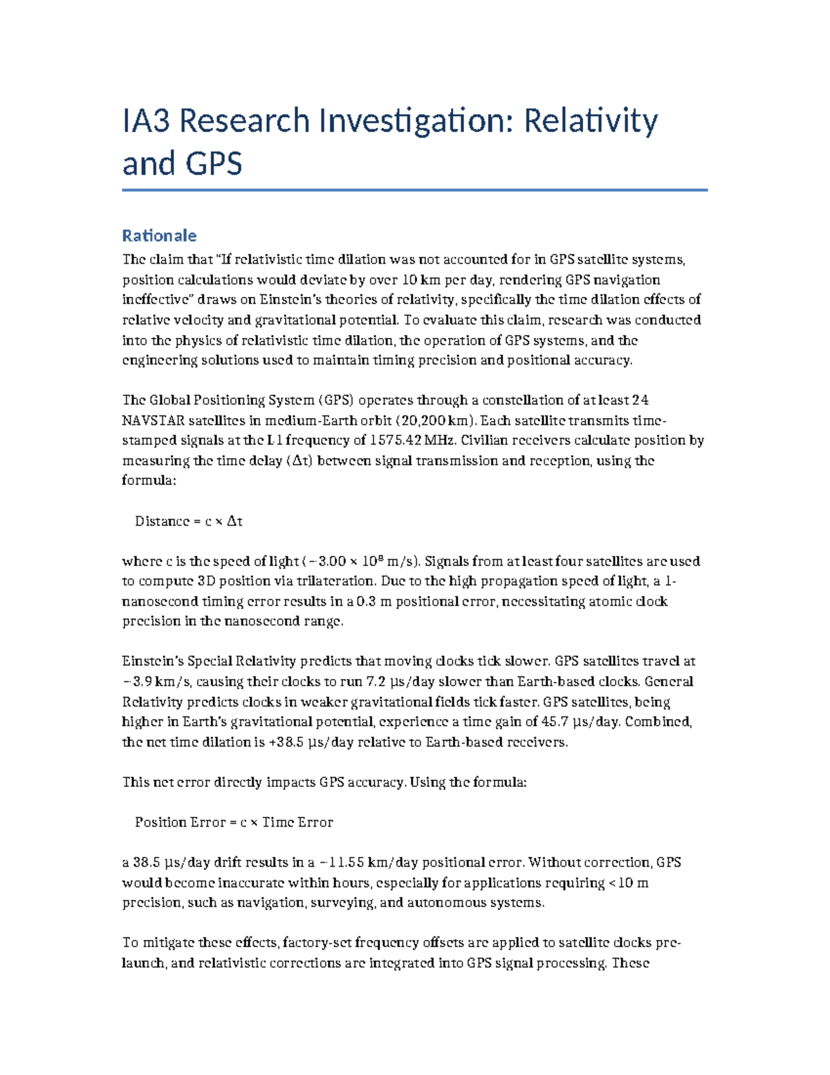 IA3 Research Investigation: Relativity's Impact on GPS Accuracy - Studocu