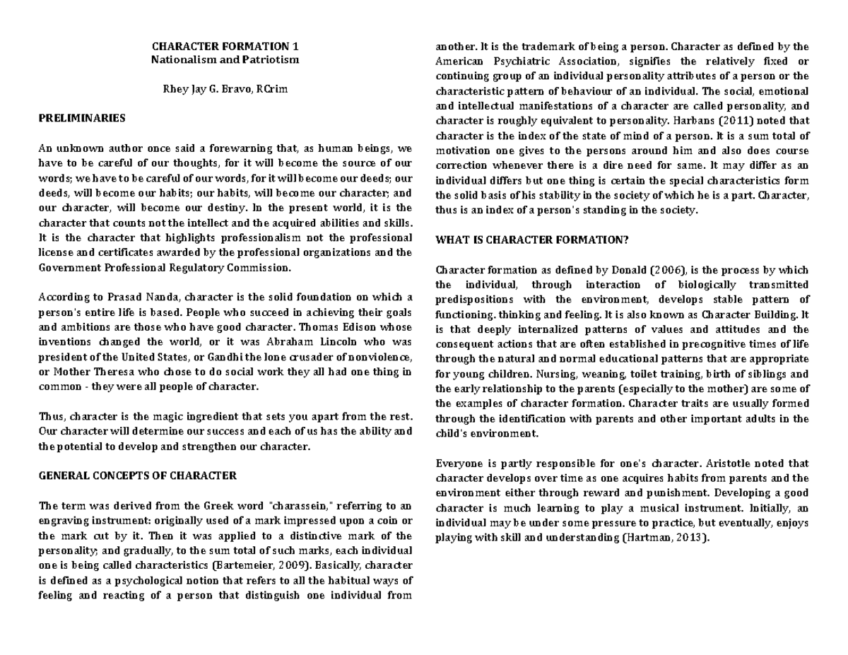 Character Formation Chapter 1 Edited Shhoorrtt - CHARACTER FORMATION 1 ...
