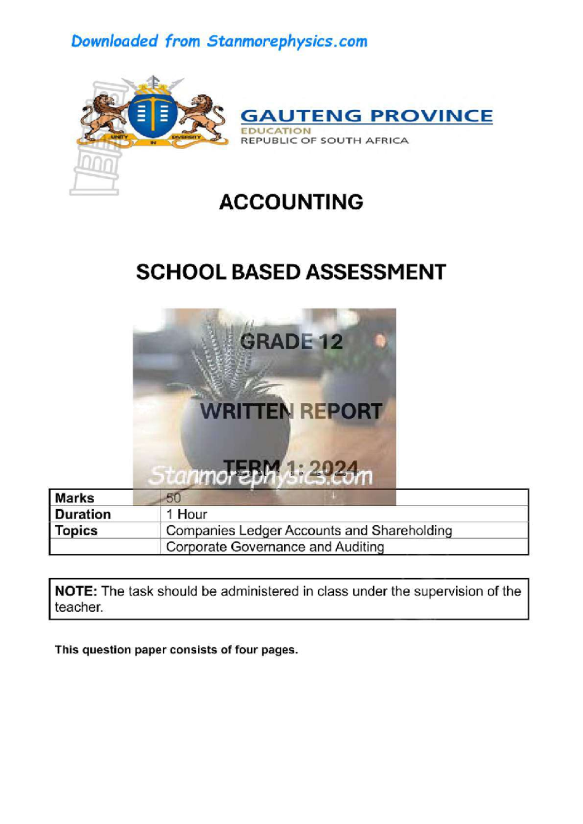 Grade 12 Accounting Term 1 Written Report & Memo 2024 - Studocu