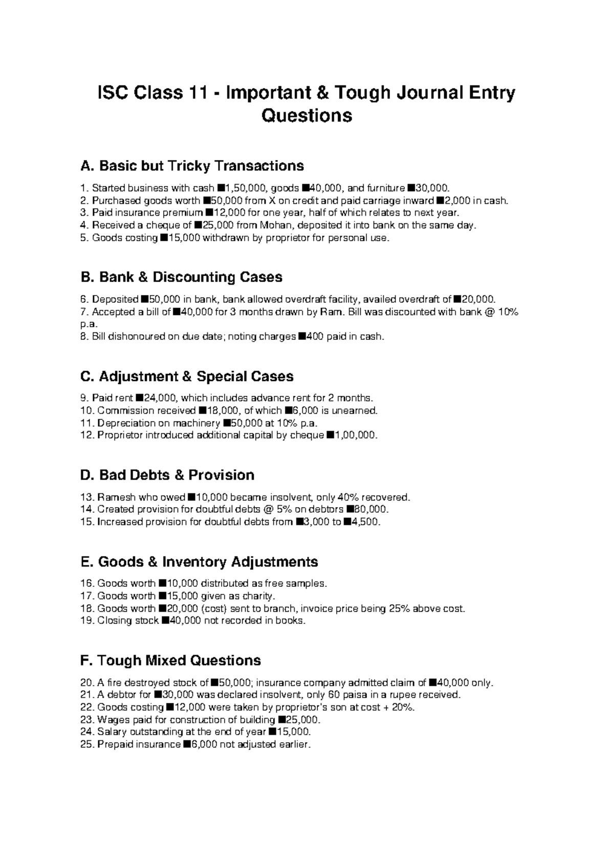 ISC Class 11 Tough Journal Entry Questions and Answers - Studocu