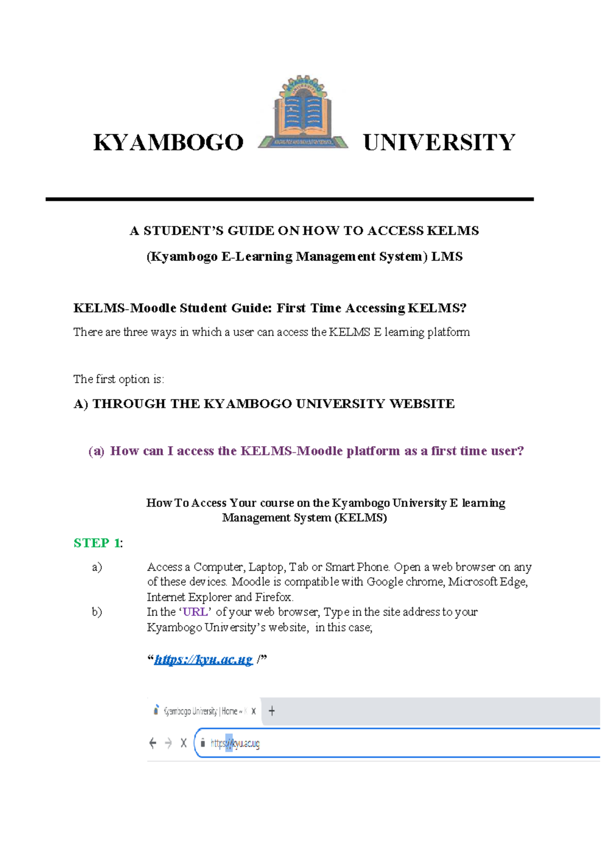 KYU A Student Guide to Accessing KELMS E-Learning Platform - Studocu