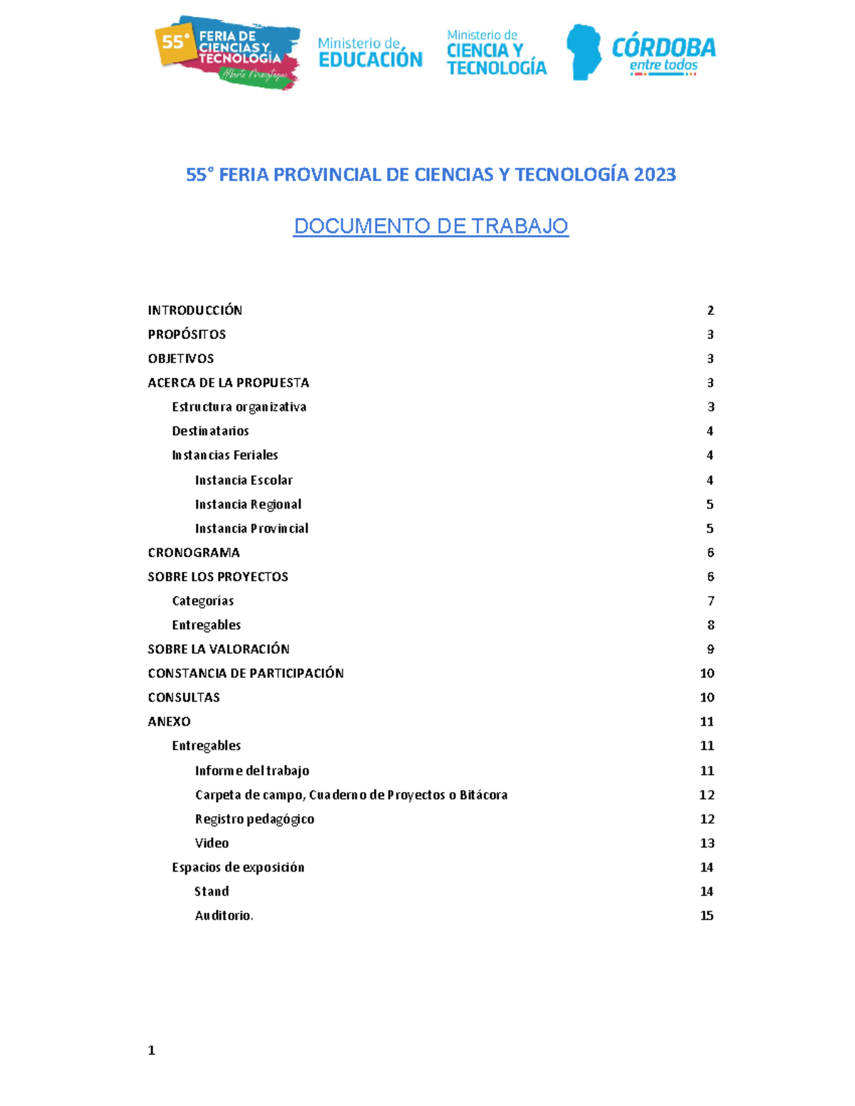 55° Feria Provincial de Ciencias y Tecnología 2023: Documento de ...