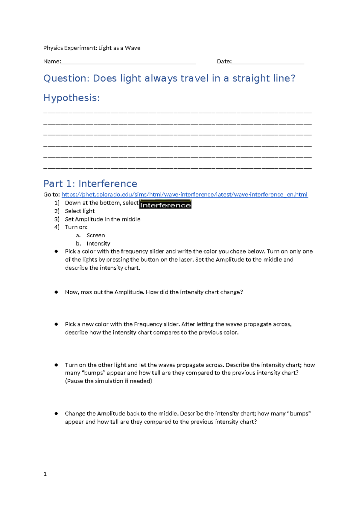 Copy of Exploring-Light-as-a-wave - Physics Experiment: Light as a Wave ...