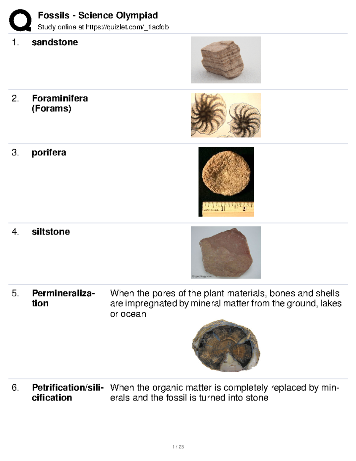 Fossils Science Olympiad - Study online at quizlet/_1acfob sandstone ...