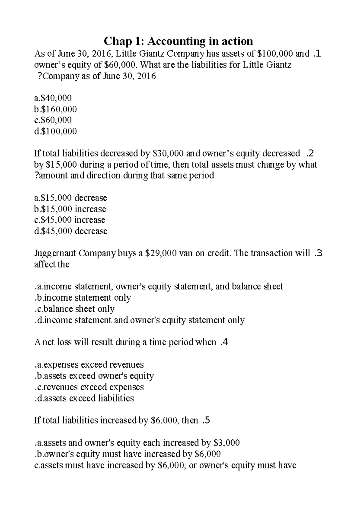 Chap 1 Quiz - Accounting Principles: Key Concepts and Questions - Studocu