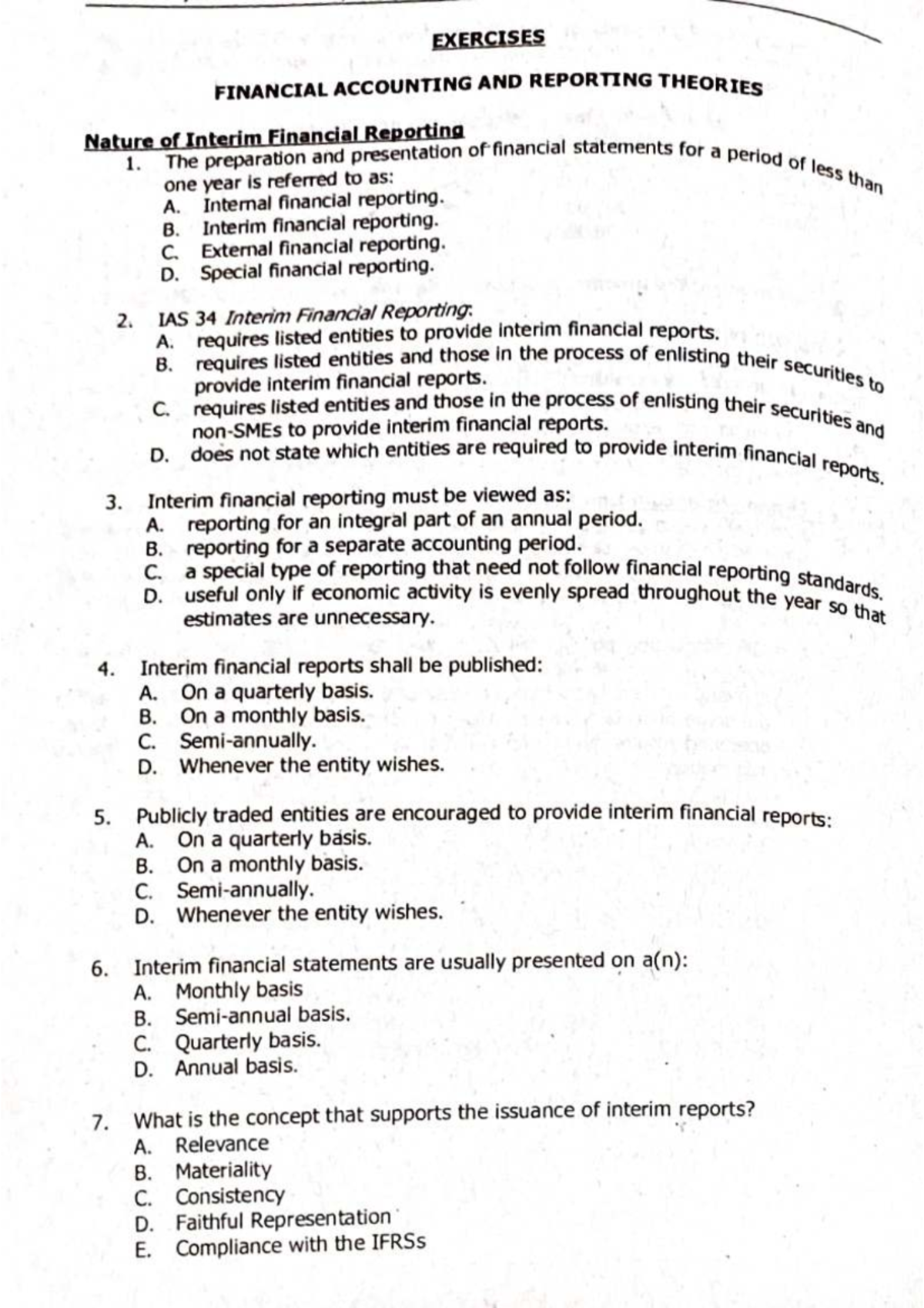FIN 301: Interim Financial Reporting Exercises and Theories - Studocu