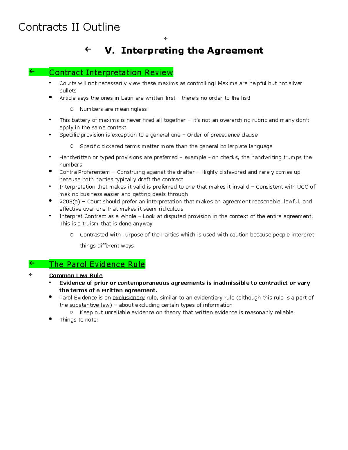 Contracts II - Key Concepts and Interpretation Overview - Studocu