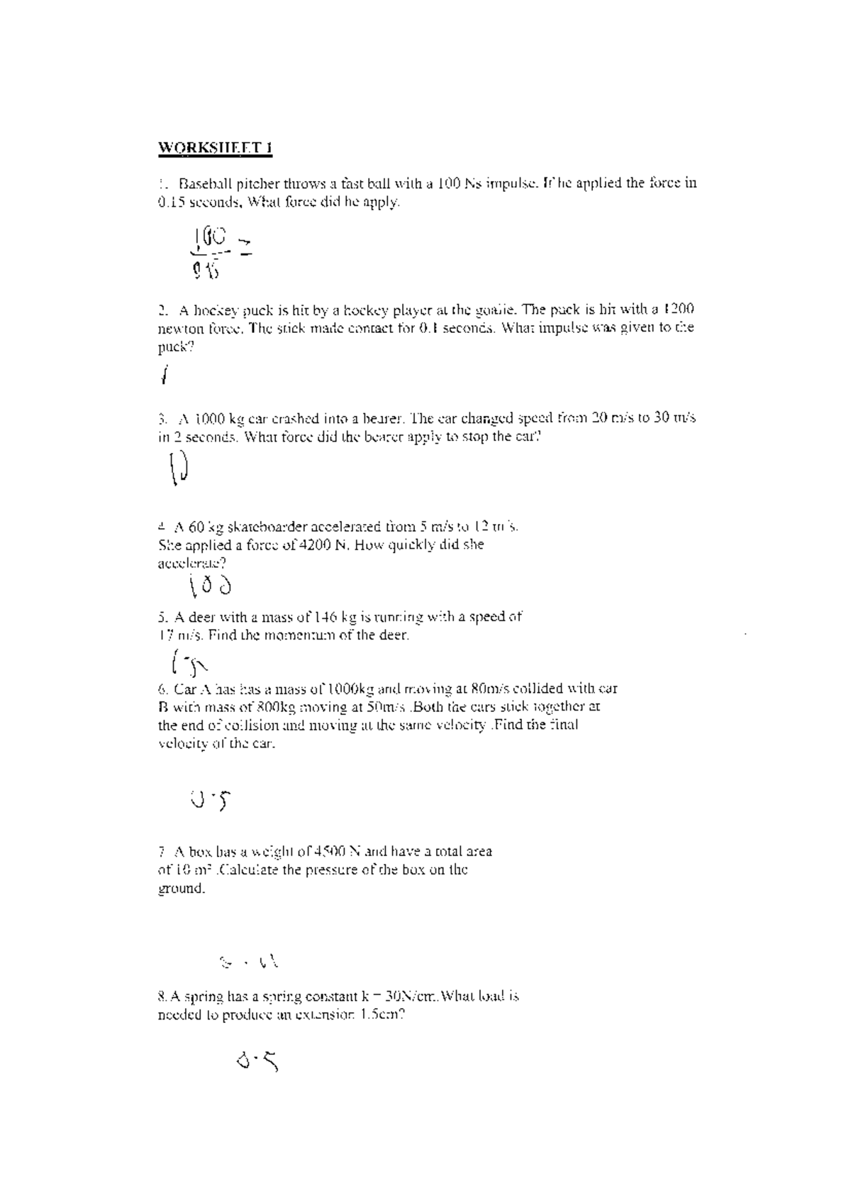 Sjis-Physics Worksheet 01: Impulse & Energy Calculations - Studocu