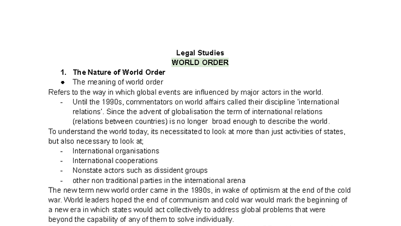 Legal Studies 101: Understanding World Order and Its Evolution - Studocu
