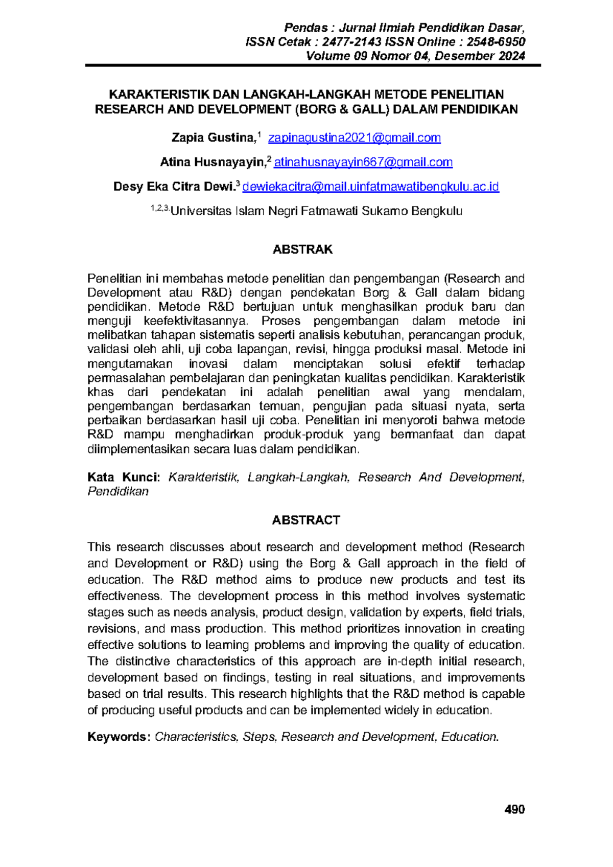 Karakteristik dan Metode R&D Borg Gall dalam Pendidikan (PEND 490) - Document Preview