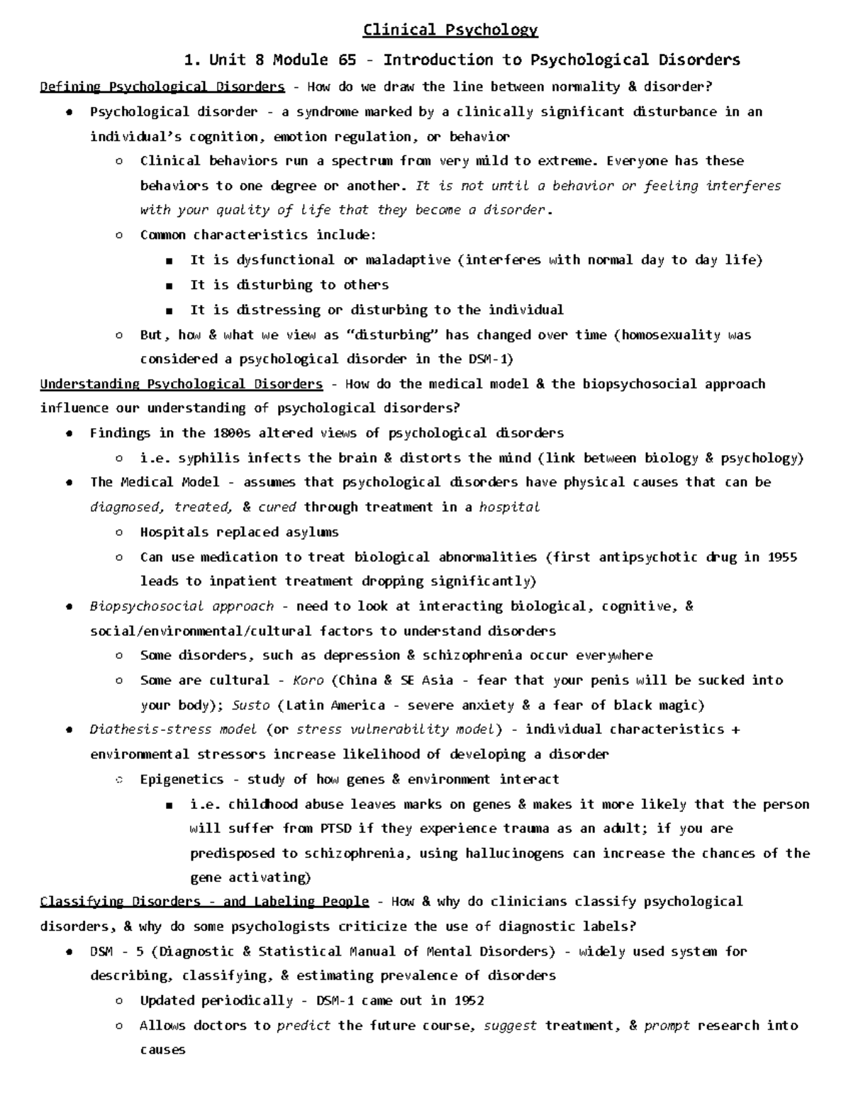 Unit 8 Module 65 - Understanding Psychological Disorders and Their ...