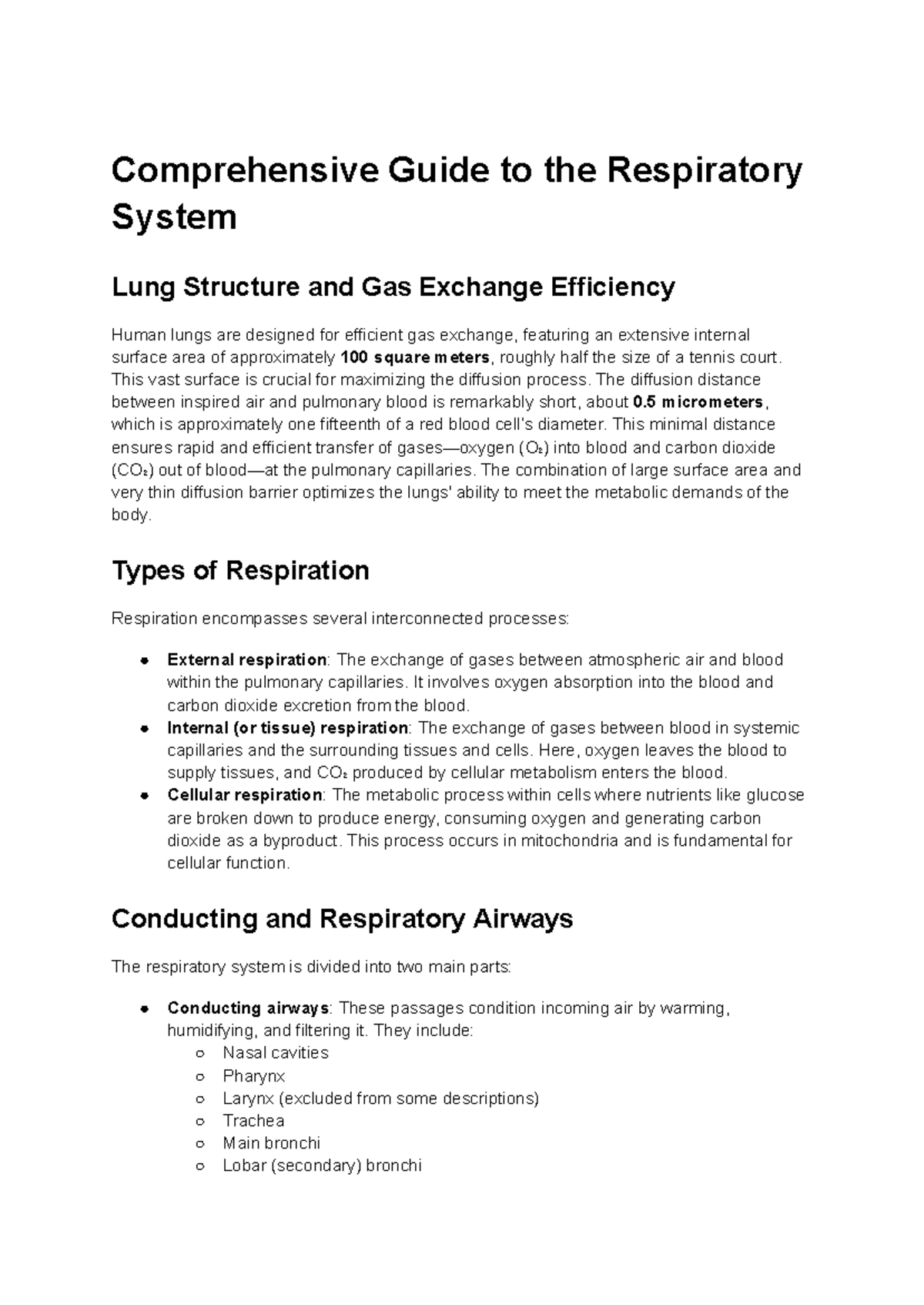 Comprehensive Study of Respiratory System Physiology (BIO 101) - Studocu