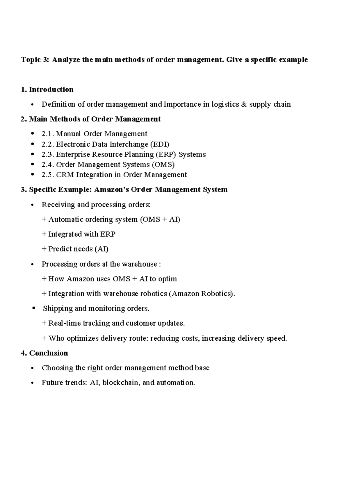 Topic 3: Order Management Methods in Supply Chain Analysis - Studocu