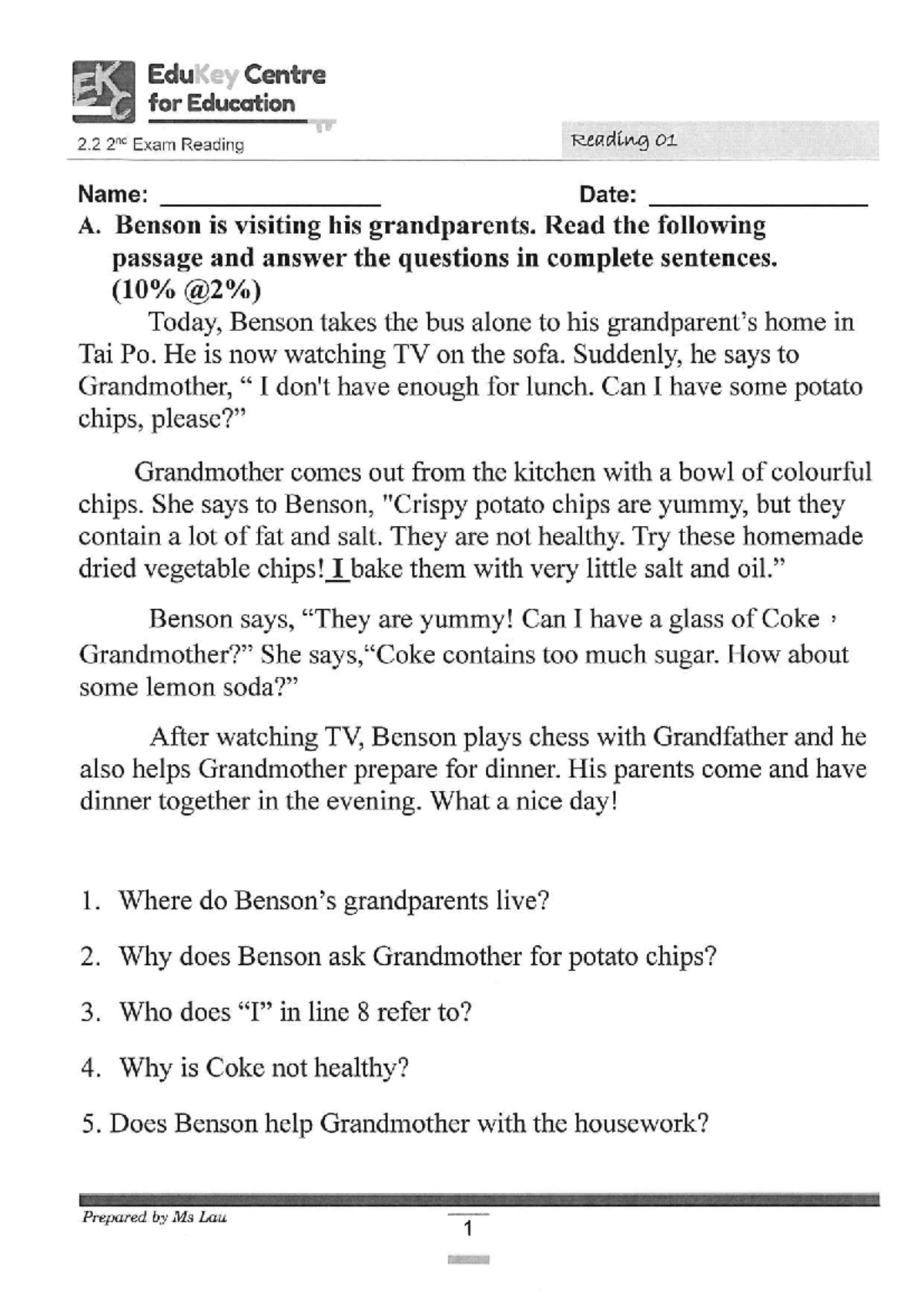 Ej Centre for Education 2.2 Exam Reading Practice and Questions - Studocu
