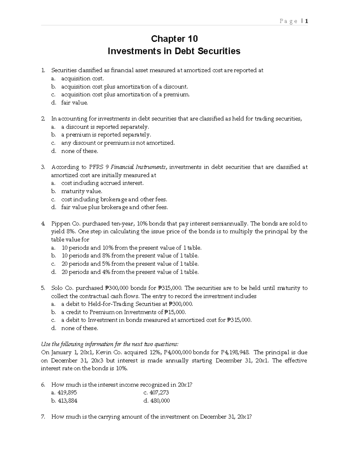 Investments in Debt Securities: Chapter 10 Study Notes - Studocu