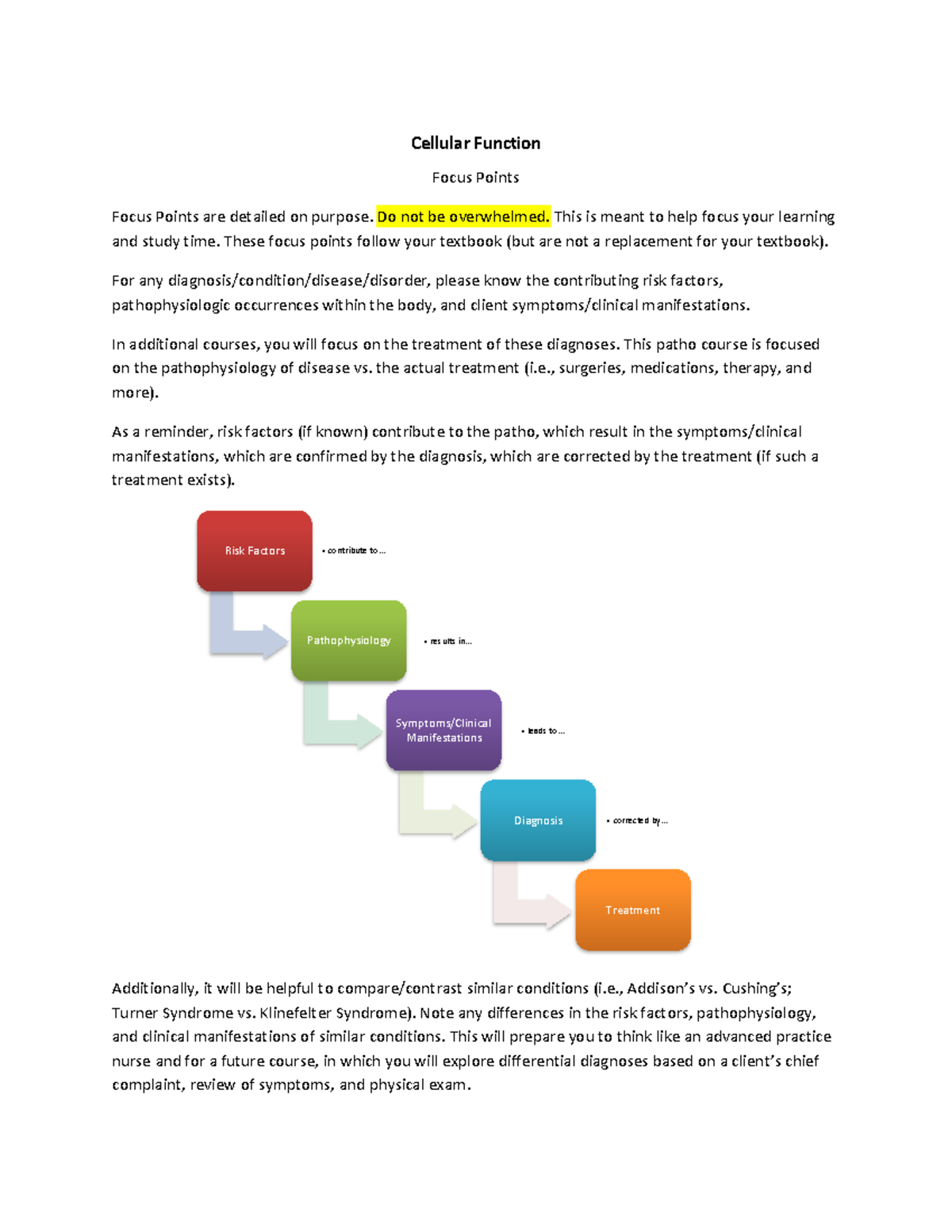 Focus Points - Cellular Function (Patho 101) Study Guide - Studocu