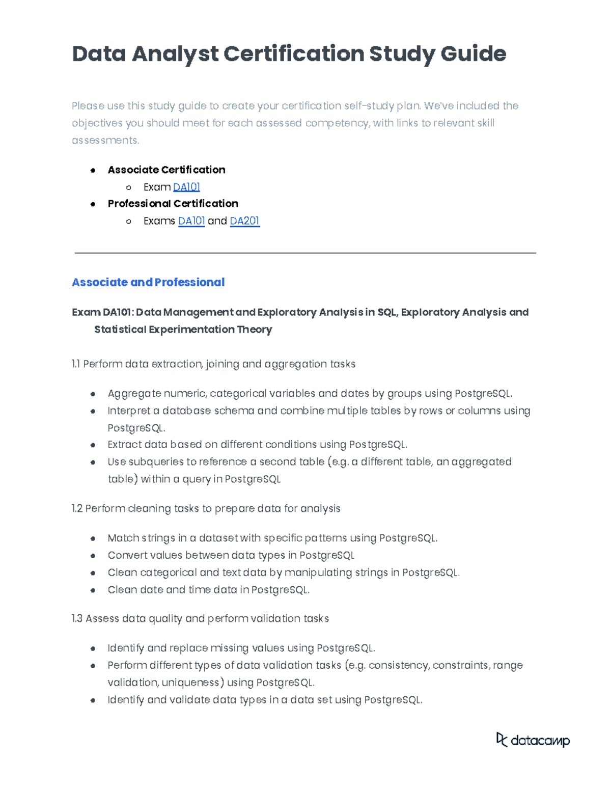 Data Analyst Cert. Study Guide: Associate & Professional Exams DA101 ...